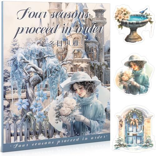 Kinretixia 20 fogli di adesivi pretagliati per album scrapbook, adesivi a tema invernale per accessori di junk journal, scrapbooking, bullet journals, planner, creazione di biglietti