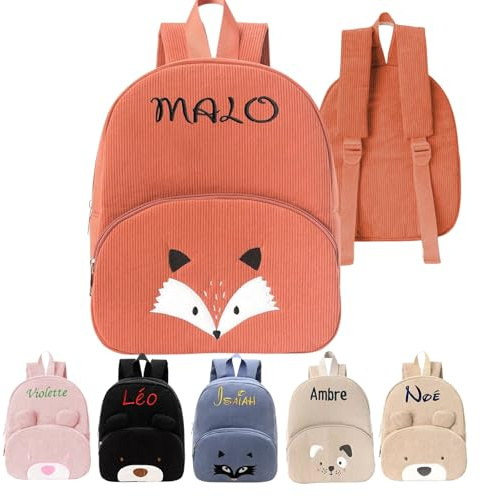 XIAOMA Sac Personnalisable Enfant,Sac a Dos Garçon Fille avec Nom Brodé,Sac à Dos BéBé avec Prenom,Velours Côtelé Large Bandoulière Cartable pour Ecole,Maternelle,Crèche