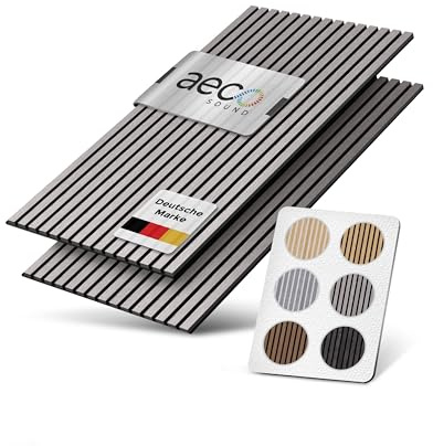 Aeco Sound® - Pannelli Acustici In Legno, 2 Pezzi Da 120x60 cm (= 1,44m²) - Feutre Acustico (Nero) & Placcatura In Vero Legno (Pera) - Rivestimento Murale 3D, Isolamento Acustico