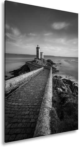 deyoli Leinwandbild Leuchtturm am Meer – Wächter des Lichts in endloser Weite. Format: 80x60cm Effekt:Schwarz&Weiß XXL Kunstdruck Bild auf Keilrahmen/Wandbild/Wohnzimmer Dekoration
