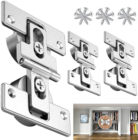 Mdkave 180-Degree Bifold Door Hinges,Bifold Cabinet Door Hinge,Double Cup Concealed Hinge for Cabinets,Closet and Furniture (Zinc Alloy 3 Pack)