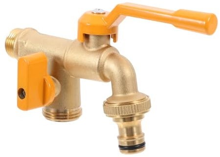 SUPVOX Rubinetto in Ottone con Valvole a Sfera Doppio per Giardino Esterno, Splitter 2 Vie 3/4, Flusso Ad Alta Portata, Lavandino Esterno e Irrigazione Patio, Installazione Senza Attrezzi