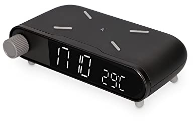 KSIX Réveil et Chargeur sans Fil 24 Heures Alarm Clock Retro 10 W sans Fil, indicateur de température, Chargeur Qi, Couleur Noir Brillant