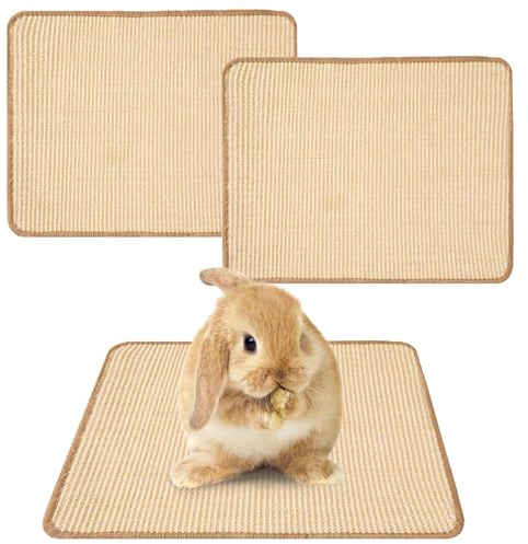 Orizizhic 2 Stück Kratzmatte für Kaninchen, 40×30cm Kratzmatte Katze Kauspielzeug Nagerteppich Kaninchen Krallen und Zahnpflege Haustierkäfig Matten für Käfige Bettwäsche zum Beißen Schlafen (Beige)