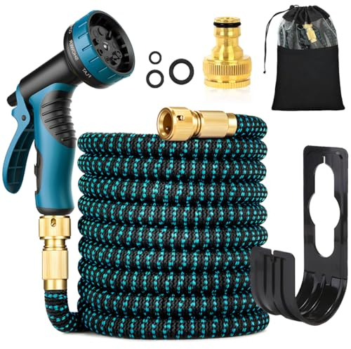 Tubo da giardino flessibile 30 m/100 piedi, con ugello spruzzatore e connettori in ottone da 3/4 e 1/2, Tubo antipiega per casa, 10 funzioni per la pulizia di auto/pavimenti/patio/corridoio