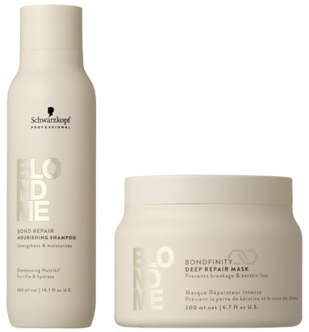 Schwarzkopf Professional Blondme – Routine für dickes Haar – Repair Intense Maske 200 ml + Glättendes Shampoo 300 ml – Duo
