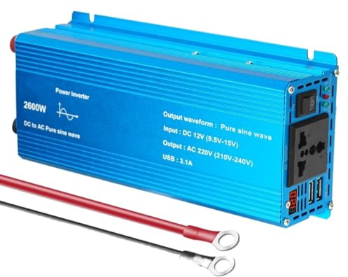 Transformateur De Puissance avec 3 Prises USB Prise Universelle/UE Affichage LED 3000 W pour Onduleur Sinusoïdal Pur DC 12 V vers AC 220 V Onduleur Puissance(Universal 2600W 50Hz A)