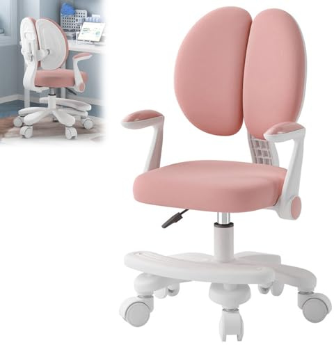 TAZZOR Schreibtischstuhl Kinder, Höhenverstellbarer | Ergonomischer Drehstuhl für Mädchen und Jungen | Bequemer Lernstuhl für Kinderzimmer (Upgrade Modell (Lenker + Schritte), Rosa)