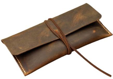 Vollleder Vintage Federmäppchen 20x9 cm Stift Etui mit Kordelverschluss | Vollleder, Handgenäht, Für Füller Bleistifte Marker, Reise Organizer, Lederband Verschluss, Natürliche Patina, Gravur Möglich