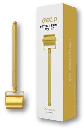 Luxury 24K Gold-Plated Derma Roller - Titatium Microneedle Cosmetic Beauty Tool for Face, Skin Care, Beard, and Home Self-Care - For Men & Women (0.25)