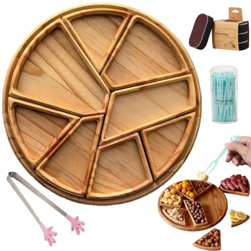 Puzzle-serviertablett aus Holz – mit 8 Herausnehmbaren Fächern, Lustiges Snack-dekorationstablett aus Holz für Obst, Trockenfrüchte und Nüsse, Runde Dessert-wurstplatte für Partys, Zuhause, Küche