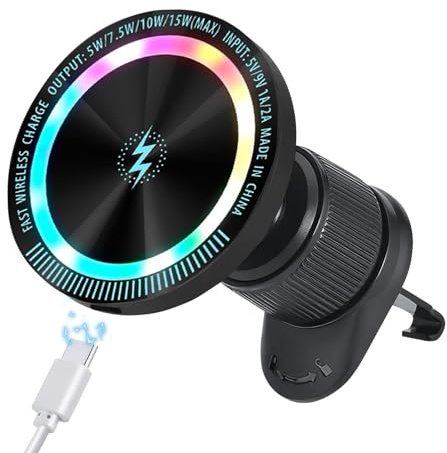 15W Chargeur pour Magsafe Voiture Magnétique Support Telephone Voiture Induction Rotation à 360° Chargeur Voitures sans Fil Compatible avec iPhone 16 15 14 13 12 Plus Pro Max Samsung