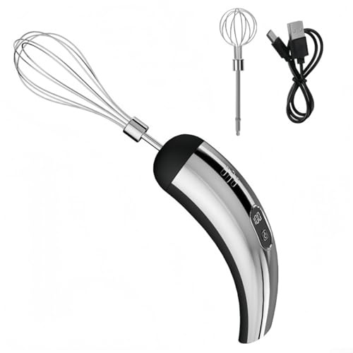 Niceminiwall Batteur à œufs électrique rechargeable avec 2 accessoires de mélange, chargement USB, 5 vitesses réglables, et fonctionnement manuel silencieux pour battre, fouetter et mousser (noir)