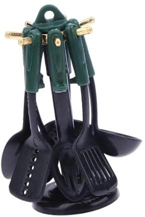 predolo Set di 7 Utensili da Cucina per casa delle Bambole, Accessori per casa delle Bambole, repliche di Utensili da Cucina in Miniatura con ripiano, Verde Nero