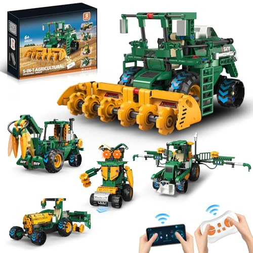 kiothdre Kits Robot Technic 5 en 1 para Niños 6-14 Años, Aplicación y Control Remoto Set de Construcción Robotics Cosechador/Arador/Camión Cisterna, Robotica Stem Programables, Regalos para Niños