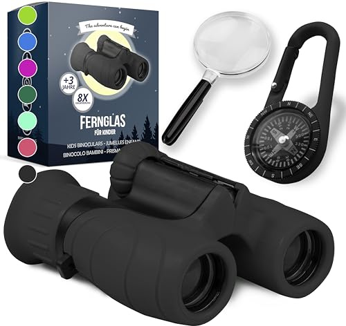 Fernglas für Kinder - Optimales Geschenk für Jungen und Mädchen - Starke Vergrößerung 8X21 – Umfangreiches Set inklusive Lupe & Kompass – Spielzeug für Kinder 3-12 Jahre