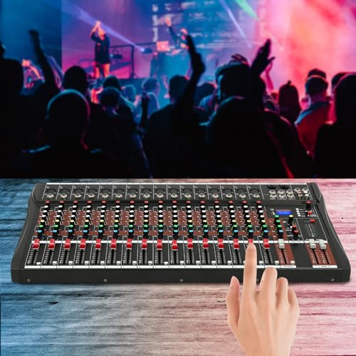MIIWWOWO DJ Mixer 16 Channel Mixer DC 8V 2A Professional Audio Mixing Console with Interface, USB, Bluetooth Connection, Sound Board Console for Music Stage (16 Channel Mixer, 63.5 x 34 x 3.7 cm)