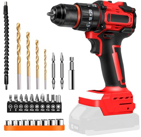 Juego de destornilladores inalámbricos compatibles con Milwaukee 18 V M18 | sin batería 2 en 1 atornillador inalámbrico pequeño, destornillador, 27 accesorios, ajuste de par de giro 25+3, portabrocas