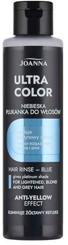 Joanna Ultra Color – Blå färgbalsam för blont och ljust hår – platina-grå nyans – hårvård – eliminerar gula nyanser i grå-blont hår – tvättar sig själv – 150 ml