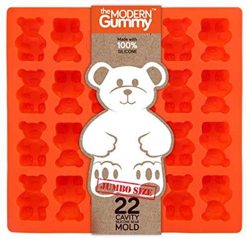 Jumbo Size Gummy Bear Mold, Makes 22 Bears, Food Grade Silicone to Make Candy, Soap, Gelatin, Cupcake Toppers, Chocolate and Ice Tray Molds