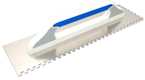 DEWEPRO® Schweizer Glättekelle Glättkelle - Aufziehplatte - Aufziehglätte - Traufel - Edelstahl 480x130mm - gezahnt: 10x10mm - hochwertiger 3-K-Griff