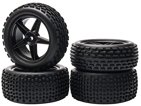Pxyelec 1/10 Scale Off Road RC Buggy Vorder- & Hinterrad Felgen und Reifen x4 Schwarz 5 Speichen für HSP
