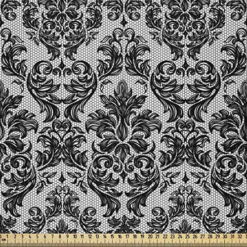 ABAKUHAUS Barock Stoff als Meterware, Weinlese-Spitze-Art, Microfaser Multi Zweck Dekostoff für Kunsthandwerke, 3M (230x300cm),Weiß und Schwarz