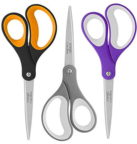 LIVINGO Scissors, 8 Office Stationery Set, Fabric Dressmaking Sewing Scissors, Sturdy Sharp All Purpose Shears for Home School Craft DIY, Titanium Coated Blades, Comfort Grip, 3-Pack