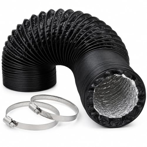 3Inch Flexible Ducting Hose 16.5 feet Black Aluminum Ducting Dryer Vent Hose with 2 Screw Clamps for Heating Ventilation Air Conditioning (HVAC), Boat Blower, Exhaust Grow Tents