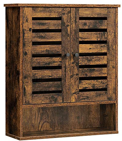 VASAGLE Hängeschrank, Badezimmerschrank, Wandschrank, offenes Fach, höhenverstellbarer Einlegeboden, 2 Türe, 60 x 20 x 70 cm, vintagebraun BBK121X01