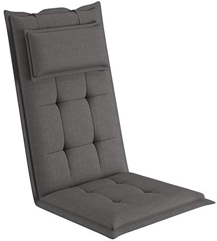 sunnypillow 1 Stück Gartenstuhlauflage mit abnehmbarem Kopfpolster - 120 x 50 x 9cm - Stuhlauflagen Hochlehner, Auflage für Gartenmöbel - Sitzauflagen Outdoor, wasserdicht UV-Lichtecht - Anthrazit