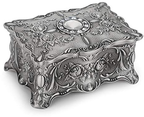 IGNPION Metall Schmuckschatulle Hochzeit Souvenir Geschenk Schmuckkästchen Rechteck Vintage Geschnitzt Schmuckbgox für Ringe,Ohrringe,Halskette