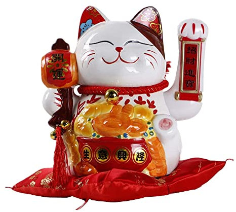 XIZHI 10 Zoll Glückskatze Glückskatze mit Schwenkarm Gold Betrieben Chinesische Feng Shui Deoration Glückskatze für Geschäfte, Restaurants, Wohnzimmer