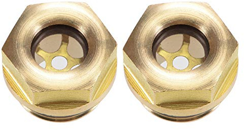 sourcing map 2 Stück Schauglas M18x1,5mm Außengewinde Messing gelb | Öl Flüssigkeitsstandanzeiger, Luftkompressor Verschraubungen, Mit O-Ring