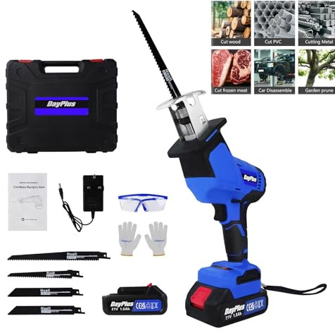 Cordless Reciprocating Saw for Metal/Wood/PVC Pipe/Bamboo/Tree Branch Pruning, Electric Saws with 4 Saw Blades, Battery Powered, 0-2800SPM Variable Speed, Carrying Case