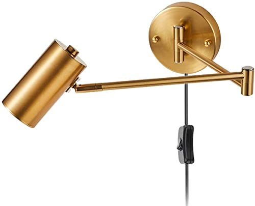 SXYSXYSXY Innen Wandlampe Lange Arm Wandleuchten mit Stecker und Schalter Vintage Industriallampe Drehbar Bettlampe Leselampe Wand mit 1,8 m Kabel E27 für Schlafzimmer Wohnzimmer Flur Büro Gold