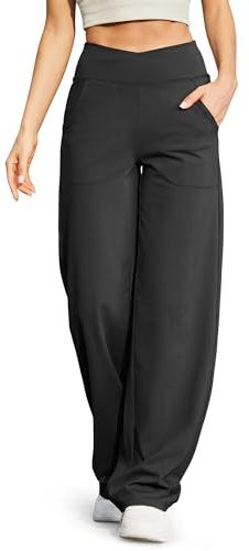 G4Free Pantalon de Yoga Femme Fluide Taille Haute Jambe Large Droit éLastique de Jogging avec Poches Couleur Confortable