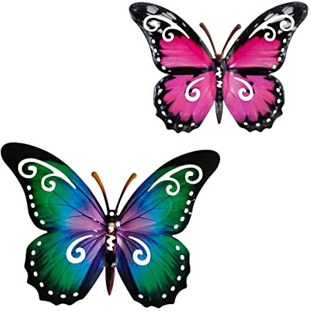 CIM Metall Wand-Deko - Schmetterlinge 2er Set Gradiant/Pink - tierische 3D Wandbilder - Wandschmuck inkl. praktischer Wandbefestigung - Lebhafte Wandskulptur