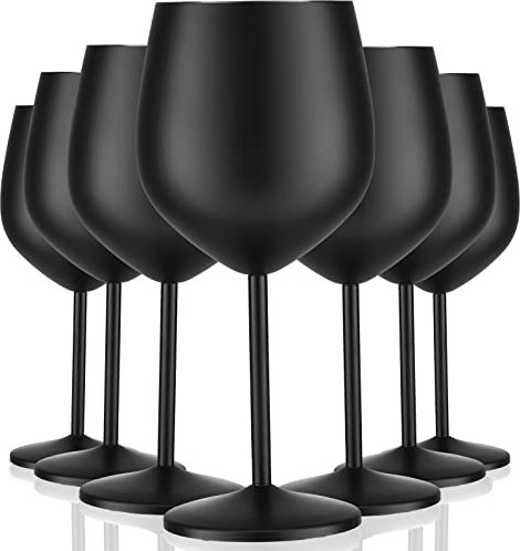Zopeal Weingläser aus Edelstahl, 530 ml, Weingläser mit Stiel, unzerbrechlich, schwarzes Metall, Weinkelche, Metall-Weinbecher für Innen- und Außenbereich, Pool, Hochzeit, Jahrestag, Urlaub, Party, 8