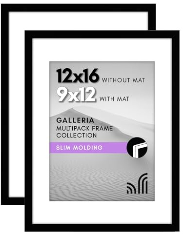Americanflat 12x16 Picture Frame in Black - Set of 2 - Use as 9x12 Picture Frame with Mount or 12x16 Frame Without Mount - Includes Sawtooth Hanging Hardware for Horizontal or Vertical Display