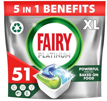Fairy Platinum All-In-1 Dishwasher Tablets - 51 Pods, Original, Powerful Cleaning Action