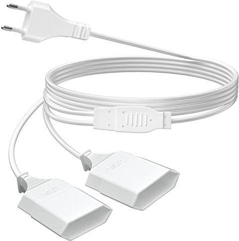5M Stromkabel Verlängerung Netzkabel, 2-in-1 Verlängerungskabel Typ-C-Stecker Eurostecker auf Doppel Typ-C Euro Buchse, 0,75 mm² Max. 2,5A/250V für TV PC Computer Monitor Lampe Haushaltsgeräte, Weiß