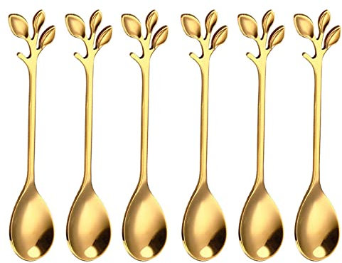 6 Pièces Cuillères en Acier Inoxydable à Café, Crème Glacée, Gâteau et Dessert - Petites Cuillères Brillantes et Hautement Polies (Doré)