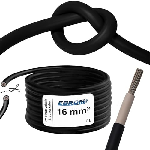 EBROM PV Photovoltaik 16 mm² Stromkabel, Erdungskabel Erdungsleitung: 5 m | Ab 5 m bis 120 m bestellbar - UV- und witterungsbeständig, Gummikabel Spezial NSGAFÖU - in 1 Meter Schritten in 16 mm2