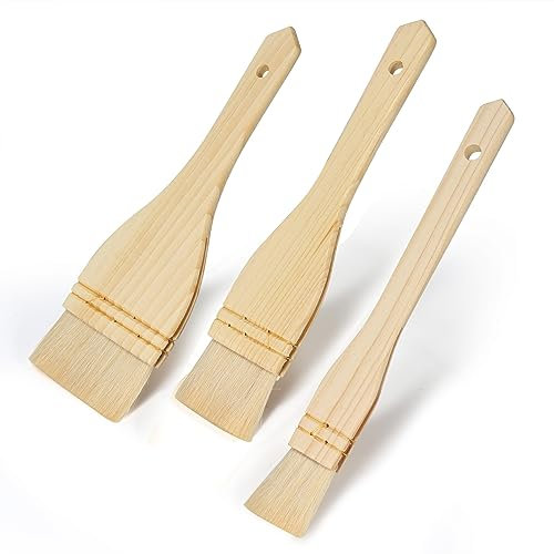 Alminionary Confezione da 3 pennelli da pasticceria con setole di cinghiale e manici in legno duro, per spalmare burro, liquido per uova in pasticceria, dessert, impasto del pane