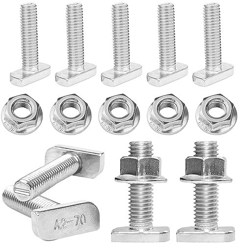 Confezione da 20 viti a testa martello, M10 x 25, in acciaio inox A2-70, con dadi di bloccaggio per serra, profilo in alluminio fotovoltaico, supporto per pannello solare, ecc