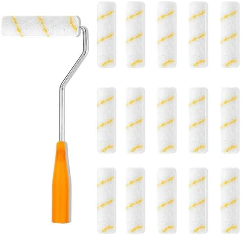 15 Stück Mini Malerrolle Klein Lammfellrolle 11,5cm Farbroller Gelbfaden Klein Farbroller Wandfarbe mit Gummigriffen Klein Lackierrolle für Familienzimmer, Wand Architekturdekoration, Malerbedarf