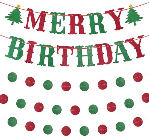 Geburtstag Frohe Banner, Rot Grün Glitzer Geburtstag Banner, Weihnachten Happy Birthday Banner für Geburtstagsfeier Dekorationen, Weihnachten Urlaub Party Home Dekorationen