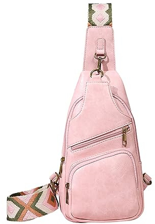 Sling Bag Damen Klein Brusttasche, Unisex Schultertasche PU Leder Gürteltasche Breiter Gurt Crossbody Bag Handy Umhängetasche Crossbag Umhängen für Wandern, Radfahren, Reisen