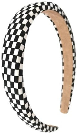 Kariertes Stirnband Puffy Stirnbänder für Frauen Plaid Haarschmuck für Frauen Schwarz und Weiß Kariert Stirnband Haarreif für Frauen Mädchen Weihnachten Party Haarschmuck